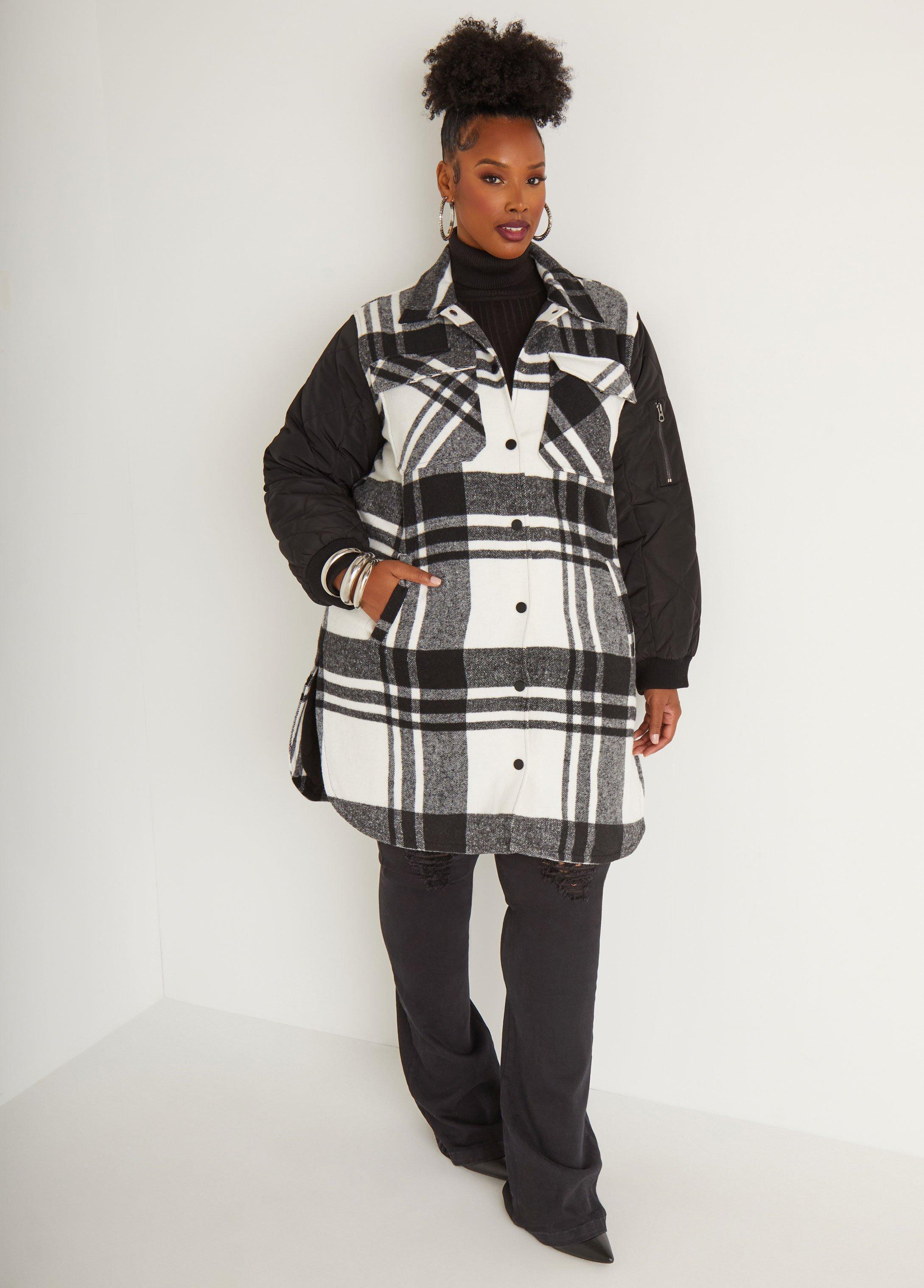 Quilted Paneled Plaid Shacket Product Image