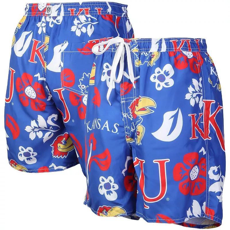 Mens Wes & Willy Royal Kansas Jayhawks Floral Volley Logo Swim Trunks Product Image