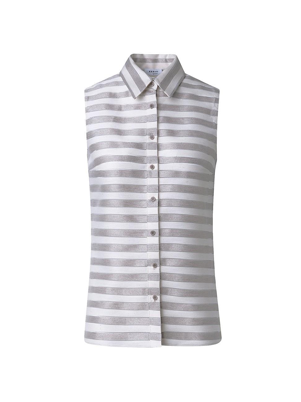 Womens Striped Linen-Blend Button-Front Shirt Product Image