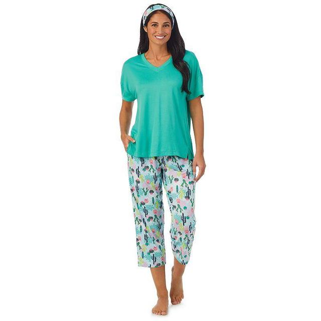 Womens Cuddl Duds Top & Capri Bottoms Pajama Set with Headband Purple Stripe Product Image