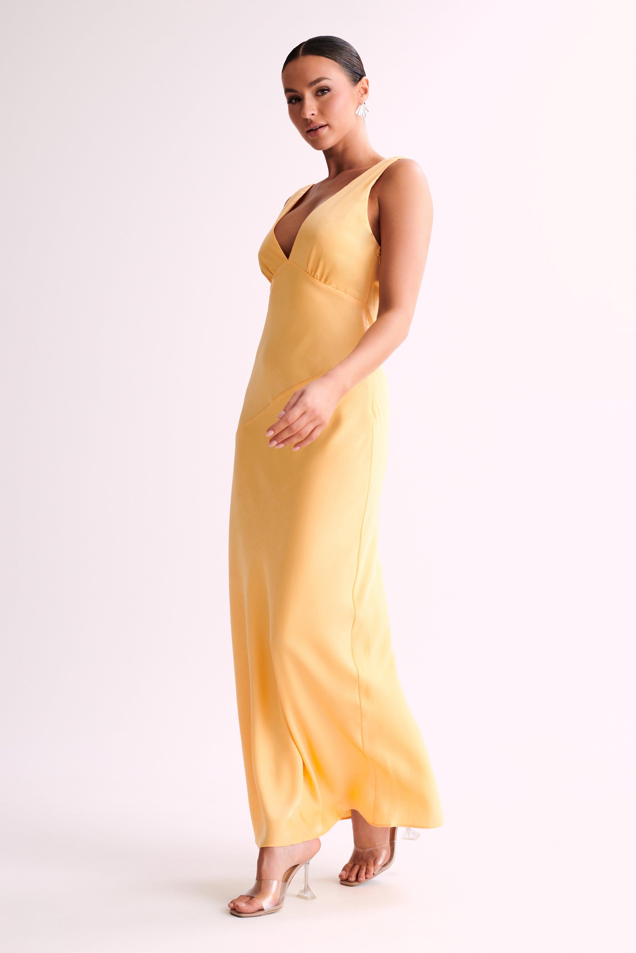 Nadia Maxi Satin Dress With Back Cowl - Lemon Product Image