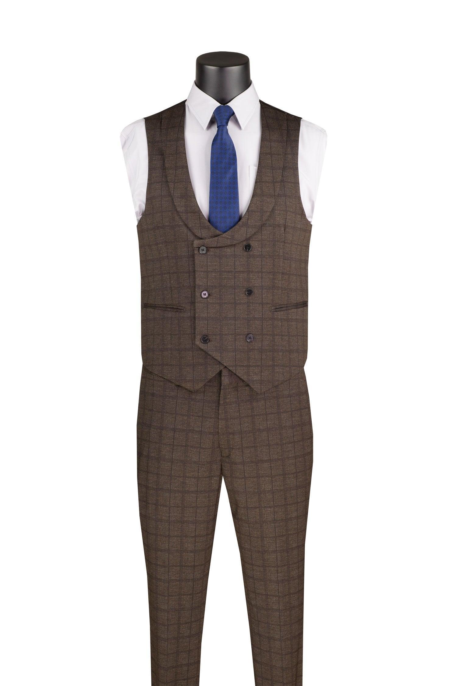 Slim Fit 3 Piece Stretch Fabric Suit in Brown Product Image