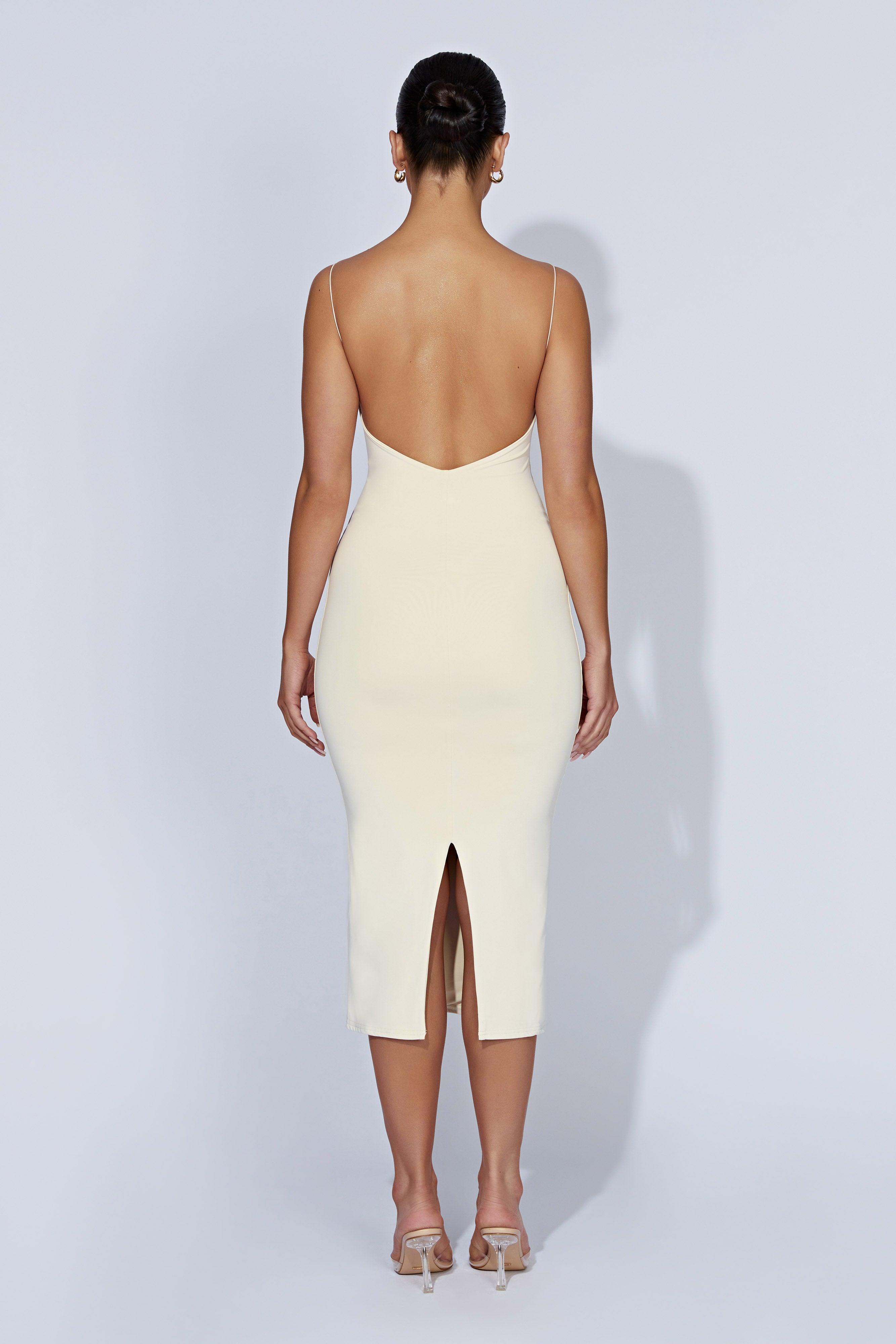 Lexia Scoop Low Neck Midi Dress - Cream Product Image