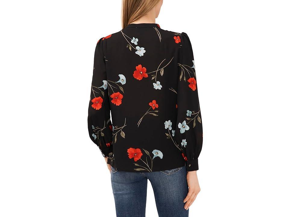 CeCe Button Detail Floral Tie Neck Blouse Product Image