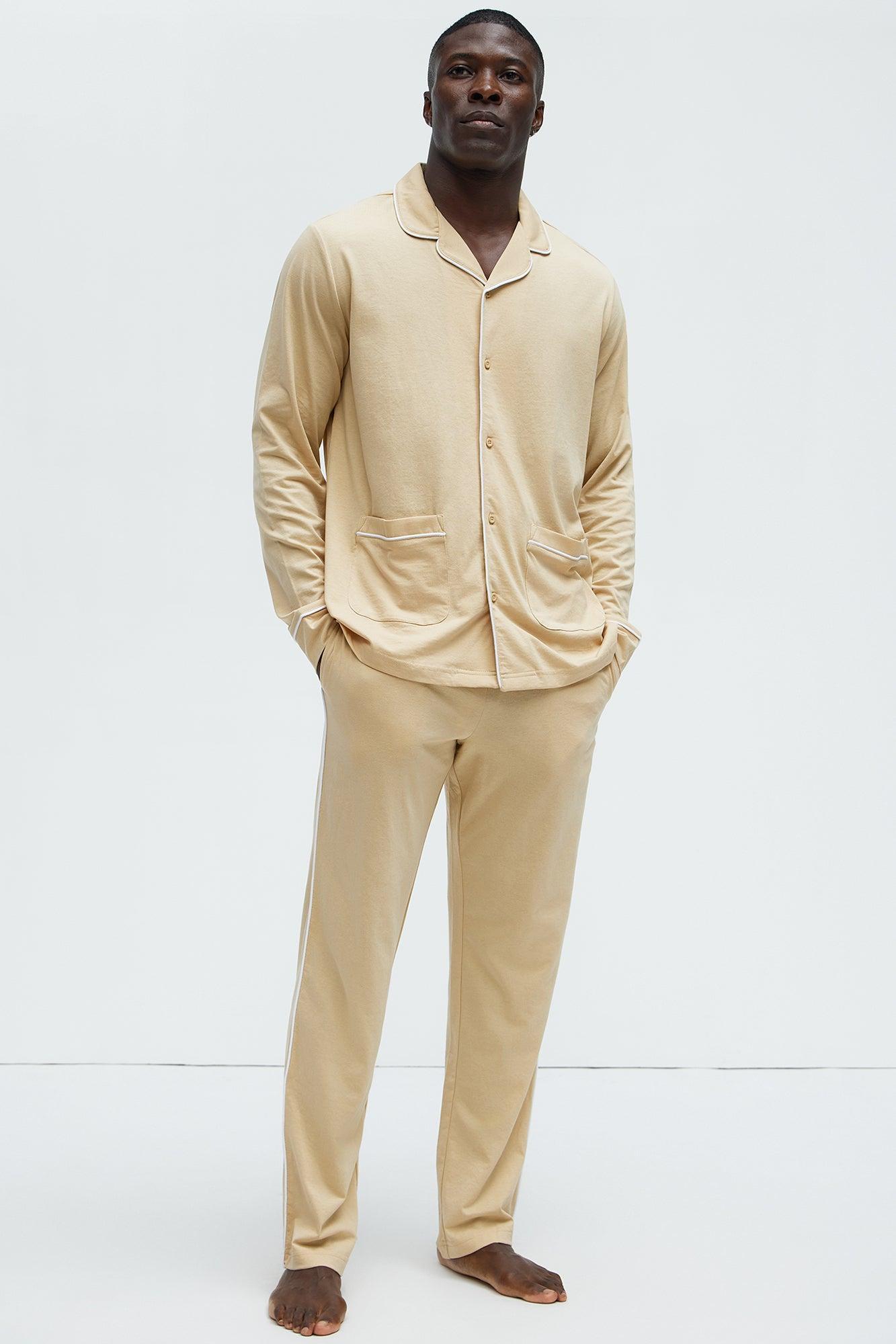 Modal Relaxed Pajama Pants - Khaki Product Image