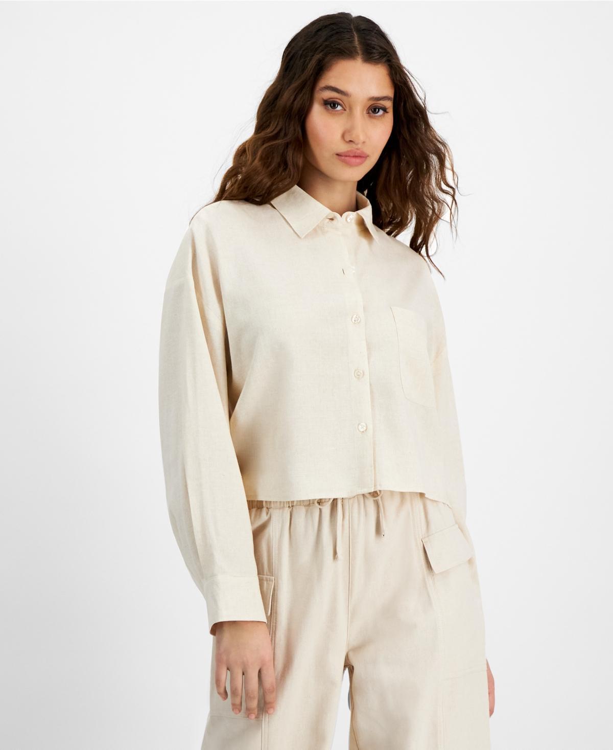 Dkny Jeans Womens Oversized Cropped Button-Front Shirt product image