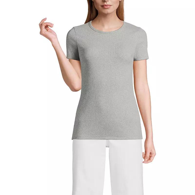 Petite Lands End Short Sleeve Micro Rib Crewneck T-Shirt, Womens Product Image