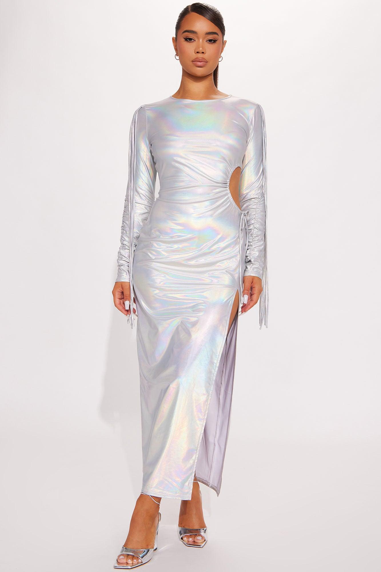 Feeling Electric Metallic Maxi Dress - Silver Product Image