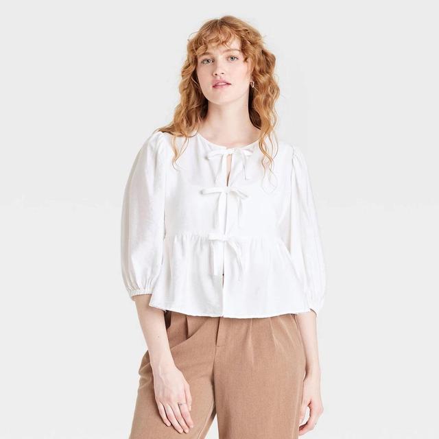 Womens Balloon 3/4 Sleeve Blouse - A New Day White M Product Image