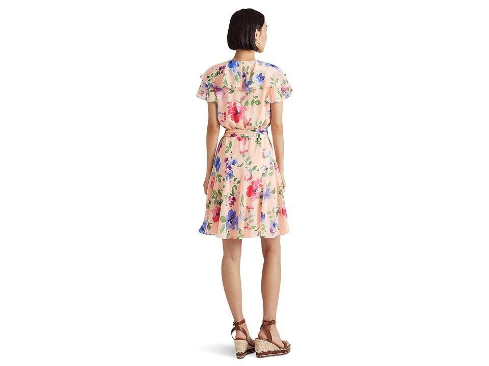 Lauren Ralph Lauren Petite Floral Belted Crinkle Georgette Dress Multi) Women's Clothing Product Image