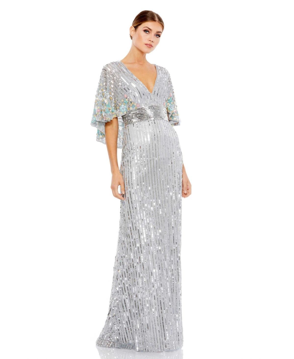 Mac Duggal Floral Sequin Capelet Column Gown Product Image