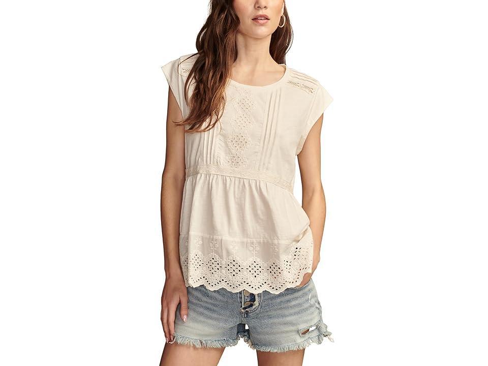 Lucky Brand Embroidered Peplum Tee (Whisper ) Women's Clothing Product Image