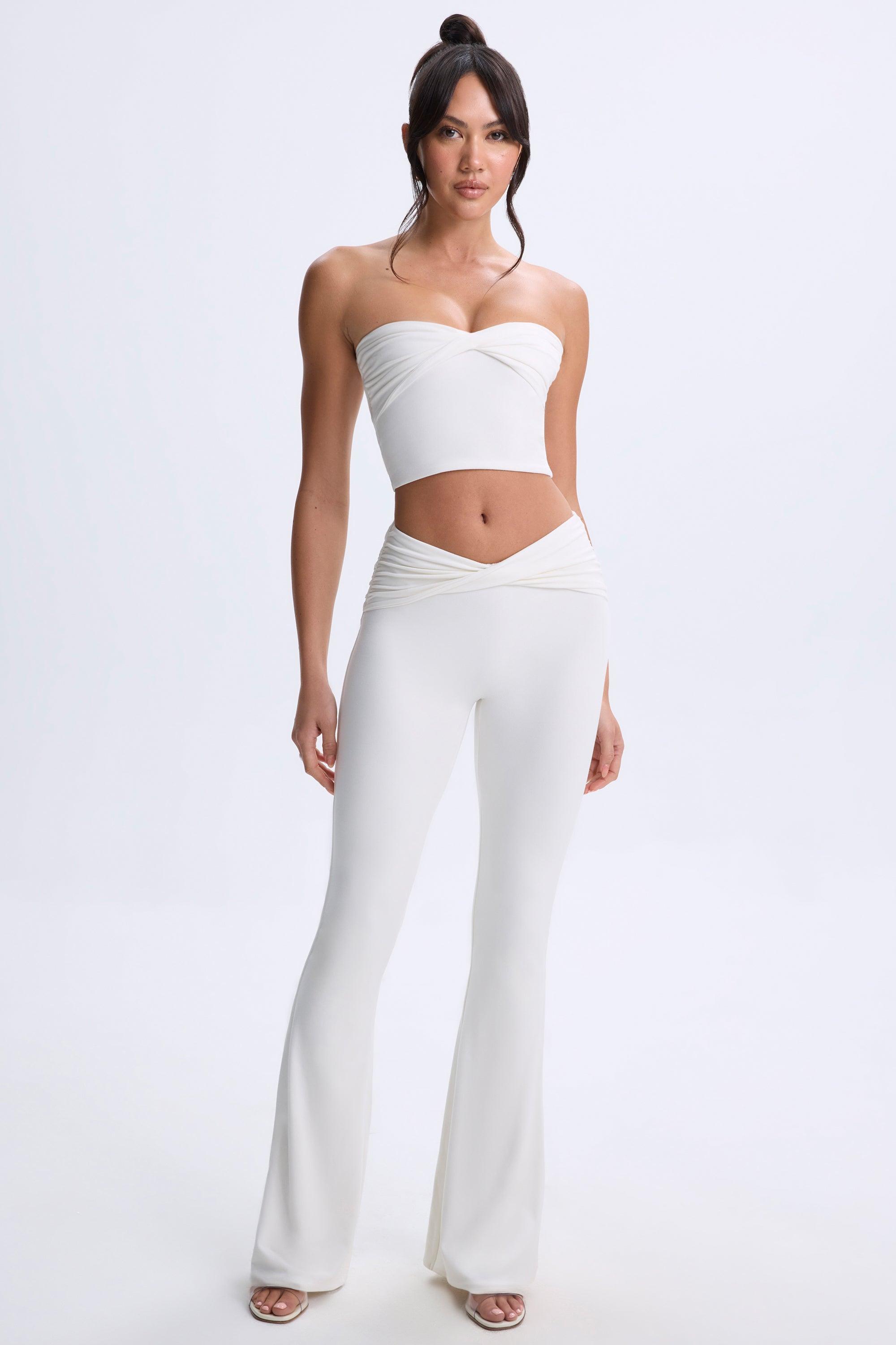 Petite Twist-Front Flared Trousers in White Product Image