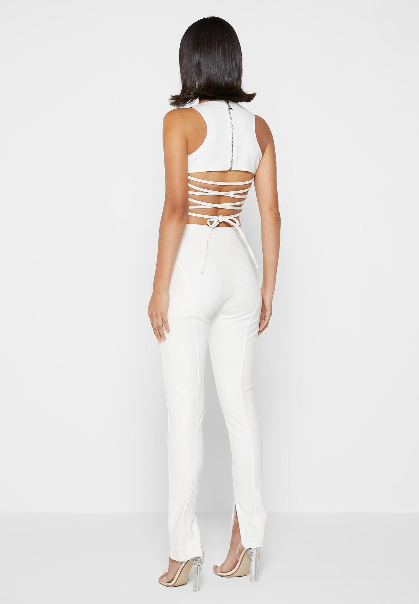 Leather Corset Lace Up Jumpsuit - Off White Female Product Image