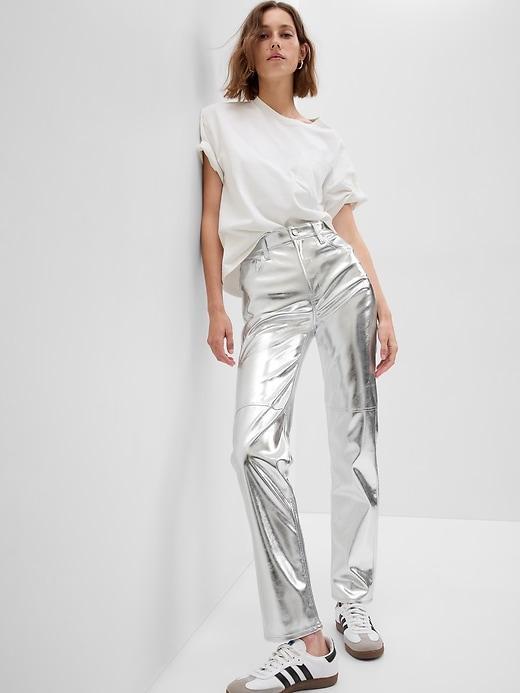 High Rise Vegan Leather Cheeky Straight Pants Product Image