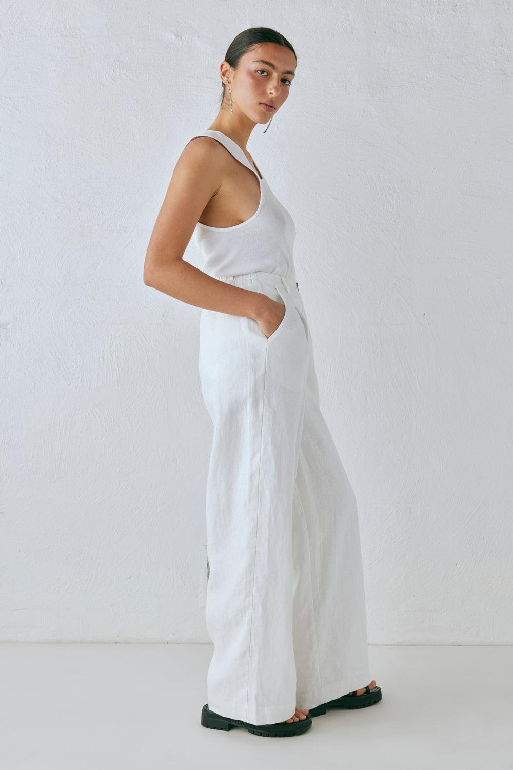 Nahna Linen Pants White Product Image