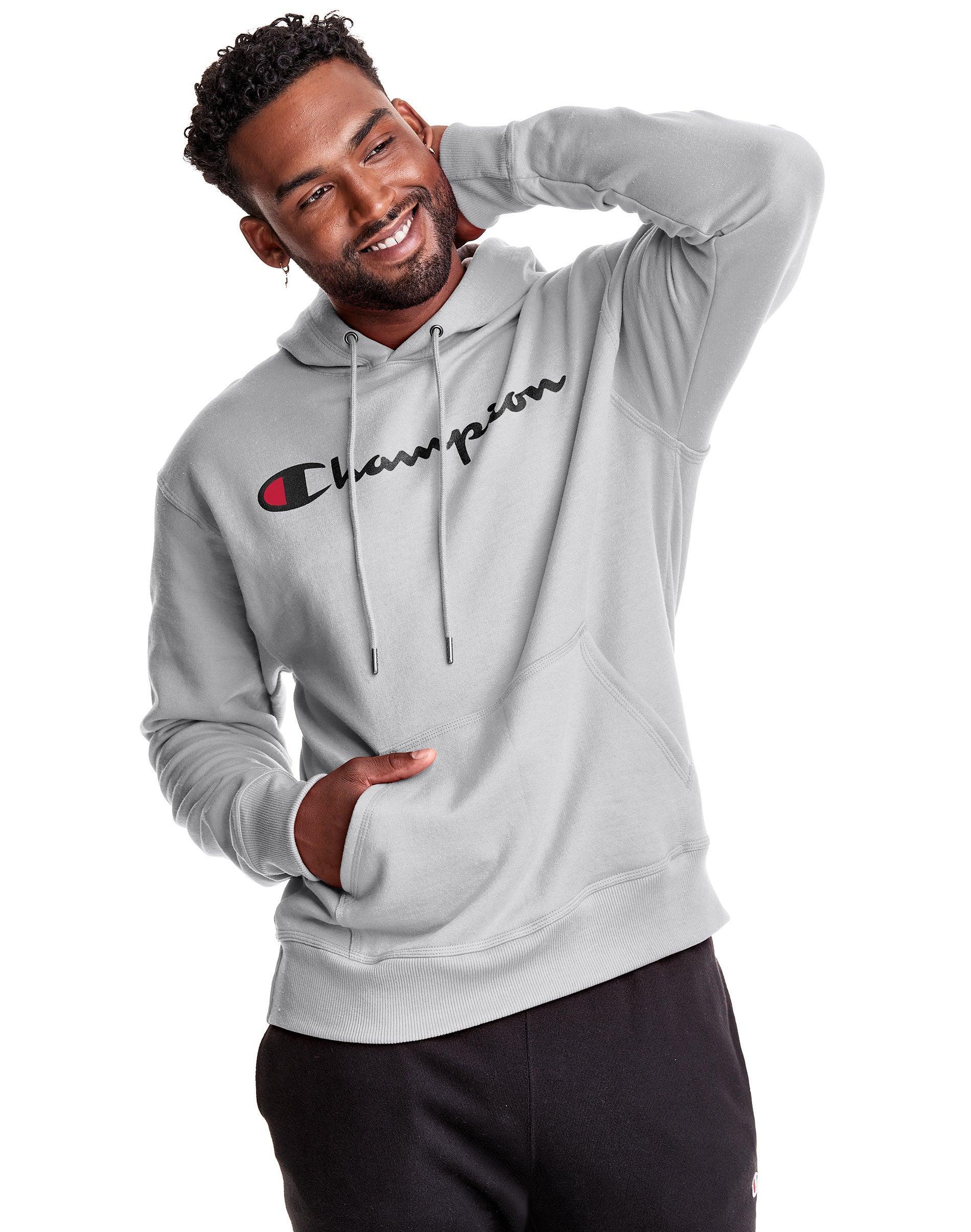 Mens Champion Powerblend Hoodie, Script Logo Navy XL Product Image