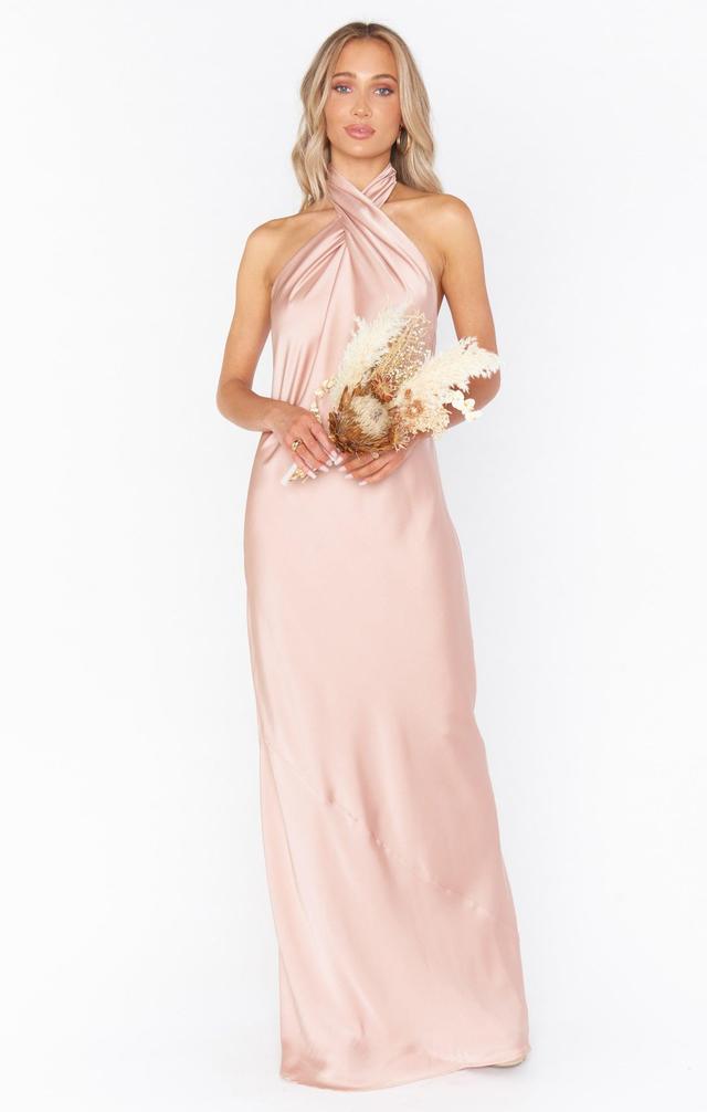 Jasmine Halter Maxi Dress ~ Rose Gold Luxe Satin Product Image