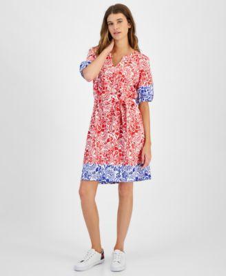 Tommy Hilfiger Floral Puff Sleeve Belated Dress (Bright /Scarlet) Women's Dress Product Image