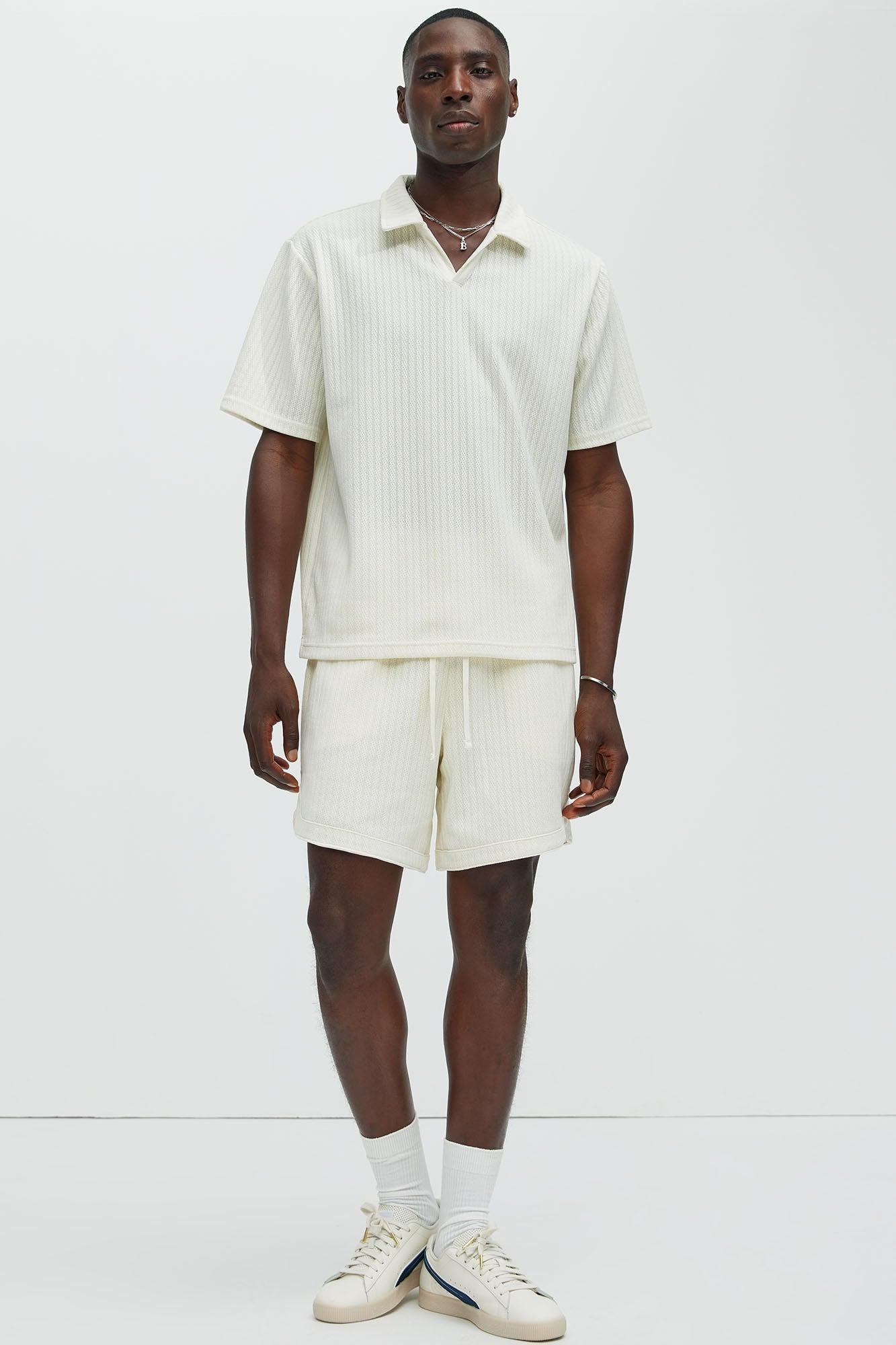 Easton Textured Polo Shirt - Off White Product Image