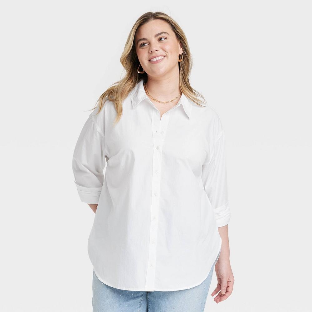 Womens Oversized Long Sleeve Collared Button-Down Shirt - Universal Thread White 4X Product Image