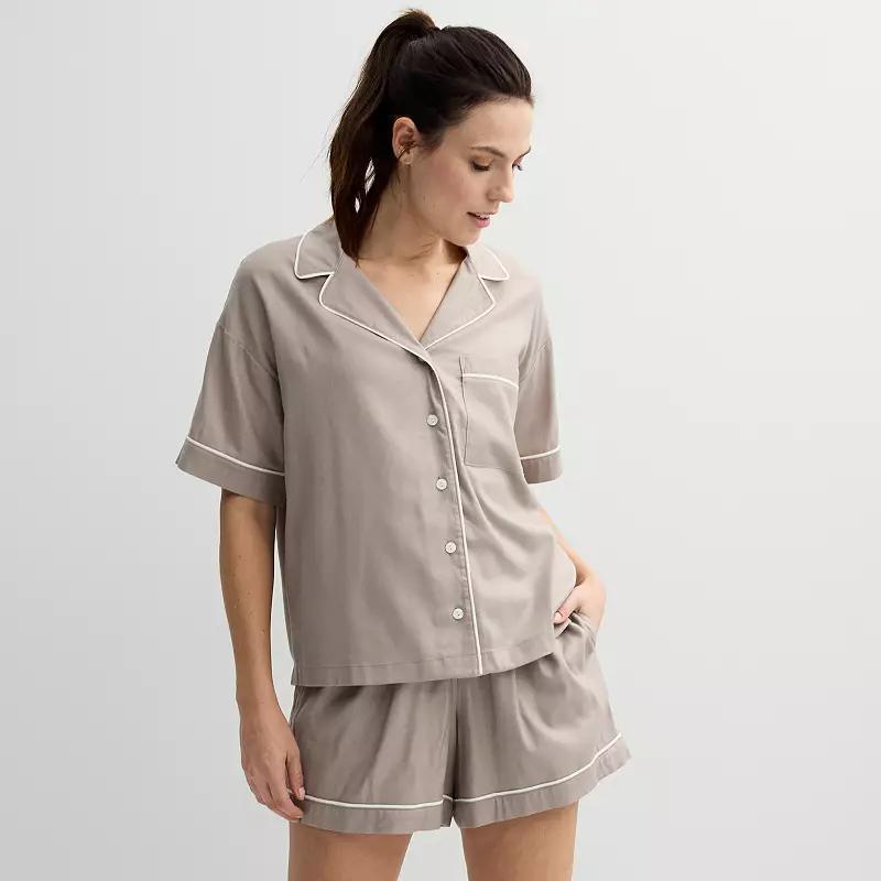 Womens Sonoma Goods For Life Short Woven Notch Pajama Top & Pajama Shorts Set Product Image