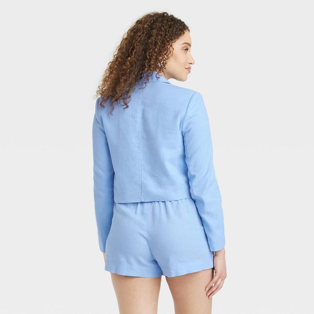 Womens High-Rise Linen Pull-On Shorts - A New Day Blue L Product Image