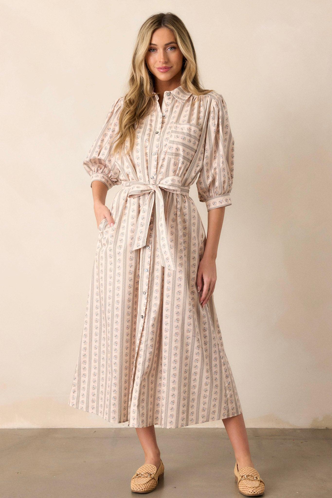 Got Me Wondering 100% Cotton Ivory Floral Midi Dress Product Image