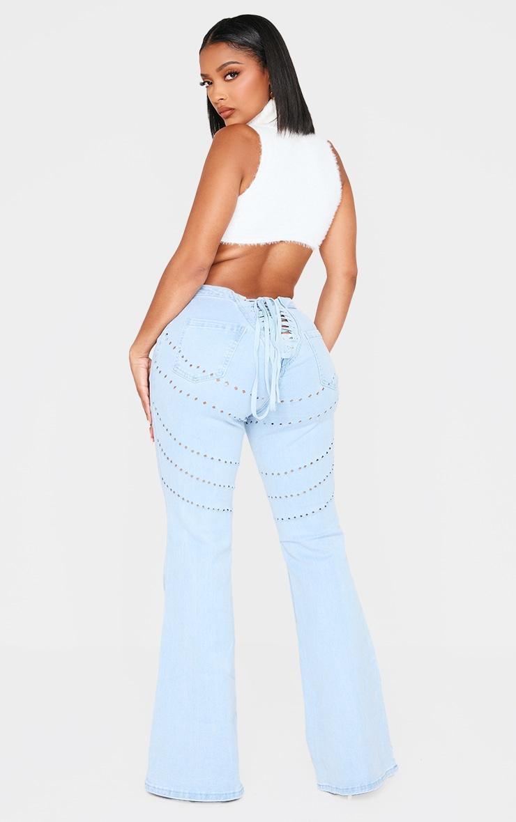 Shape Light Blue Wash Denim Lace Up Front Flare Jeans Product Image