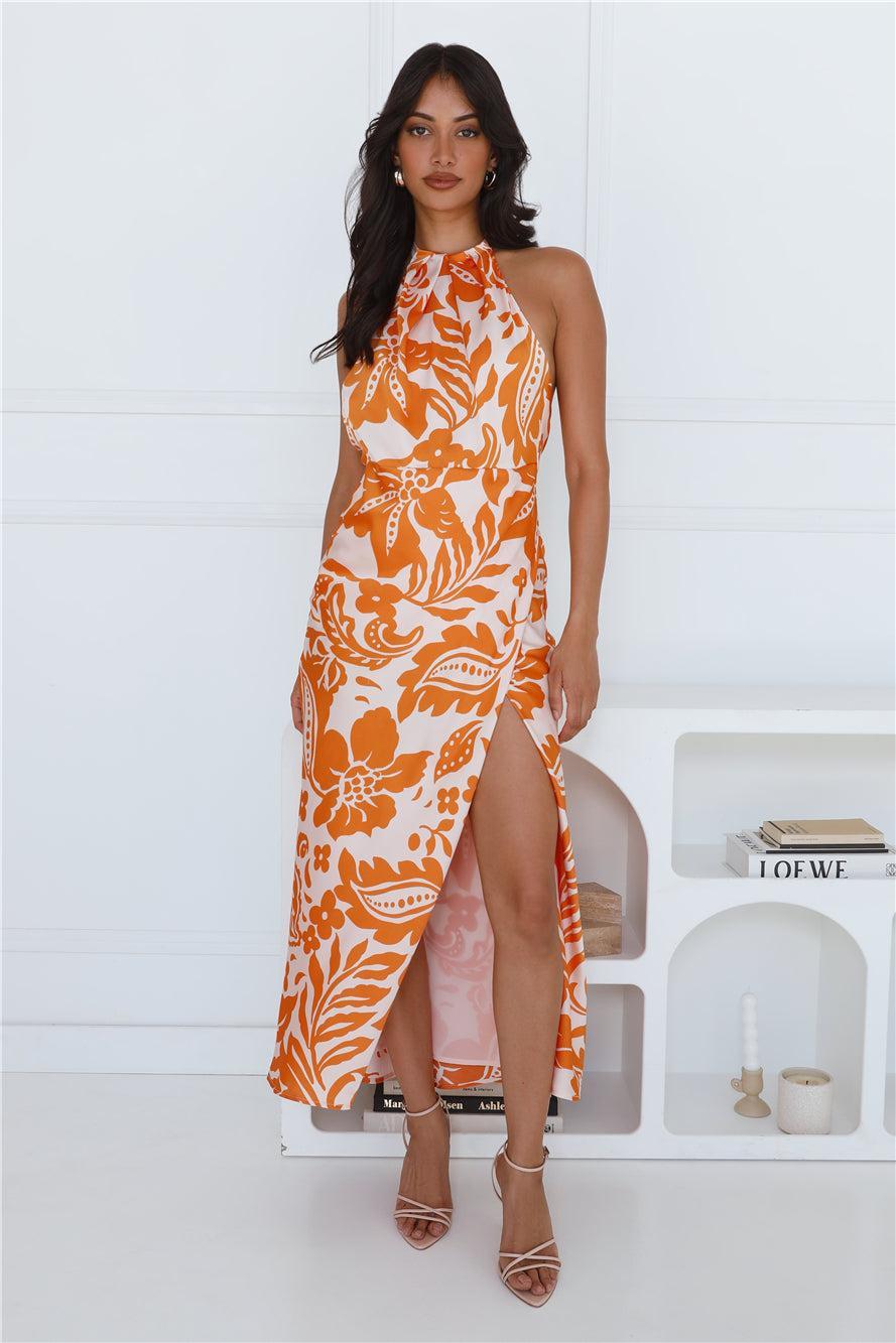 After Hour Style Halter Maxi Dress Orange Product Image