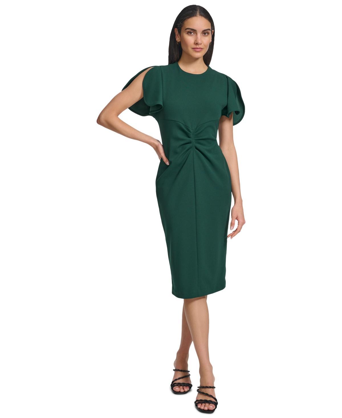 Calvin Klein Womens Ruched Flutter-Sleeve Sheath Dress Product Image