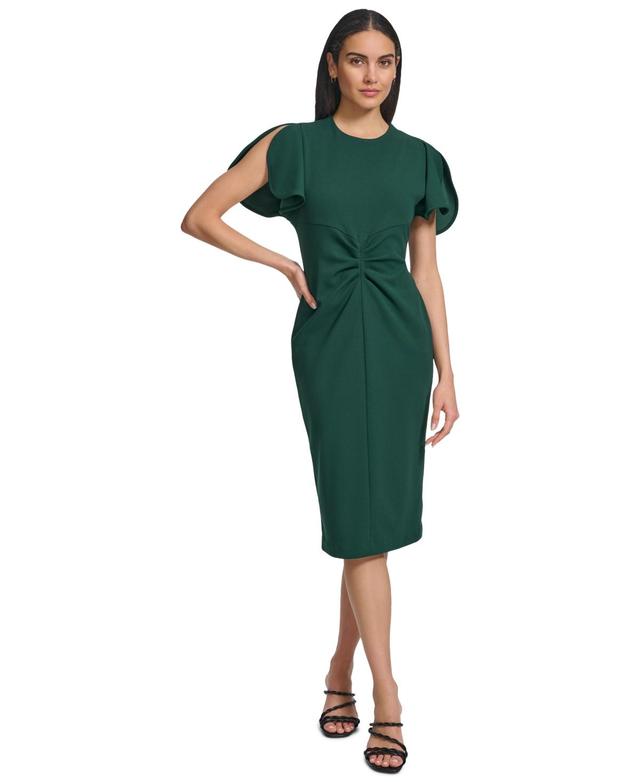 Calvin Klein Womens Ruched Flutter-Sleeve Sheath Dress Product Image