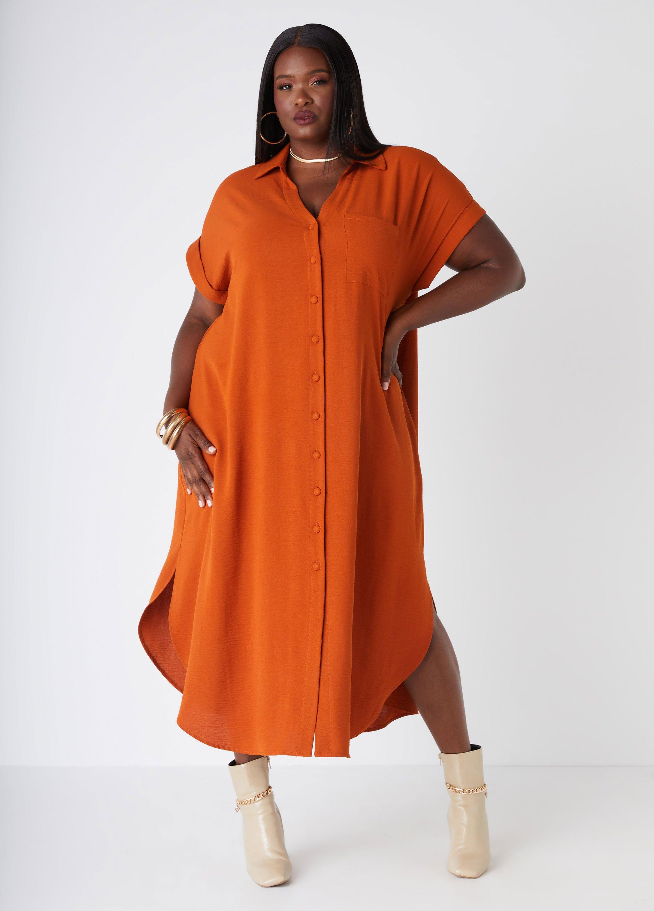 Plus Size Textured Midaxi Shirtdress Ashley Stewart Product Image