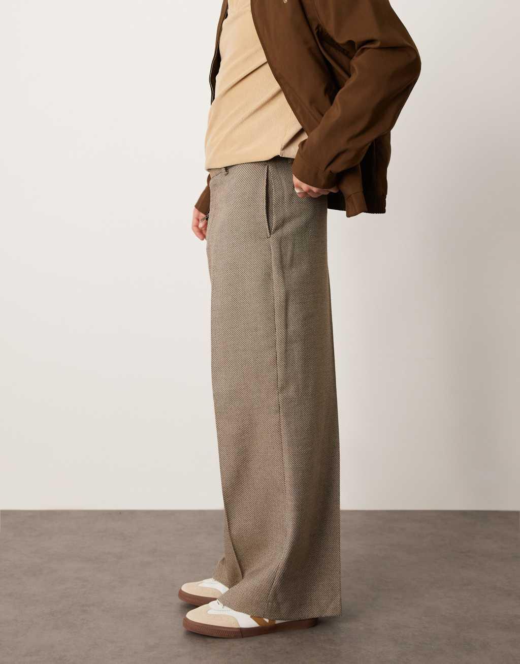 ASOS DESIGN smart loose leg pants in brown microtexture Product Image