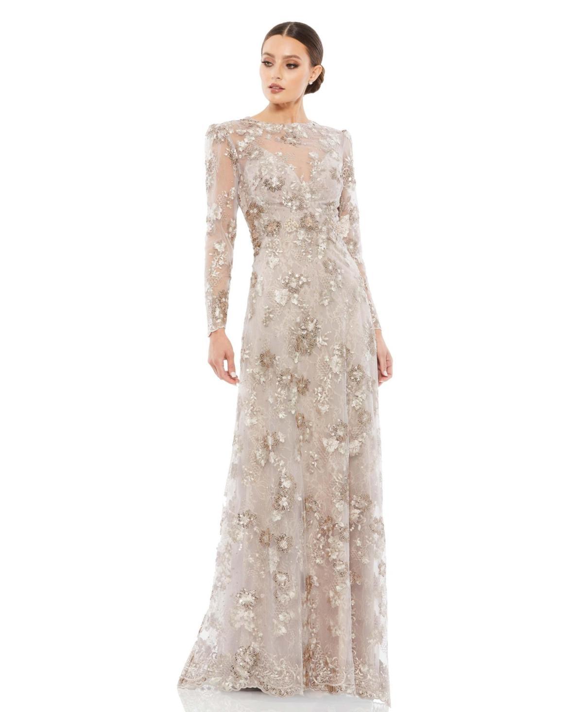 Mac Duggal Embroidered Tulle & Lace Long Sleeve Gown Product Image