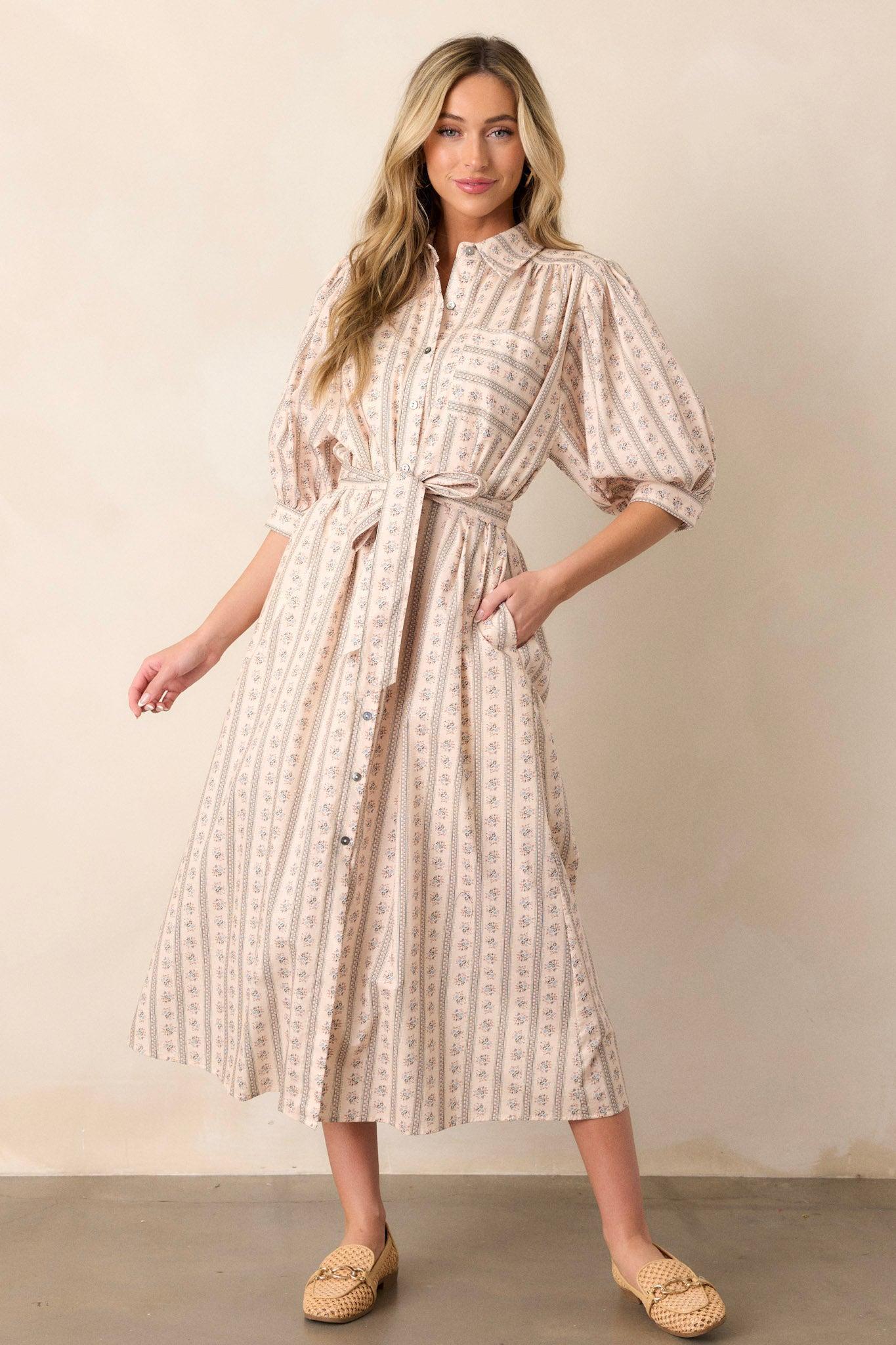 Got Me Wondering 100% Cotton Ivory Floral Midi Dress Product Image