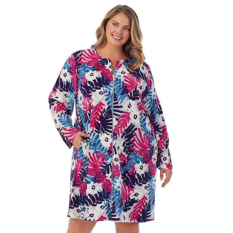 Plus Size Stan Herman Vintage Terry Zip-Front Robe, Womens Product Image