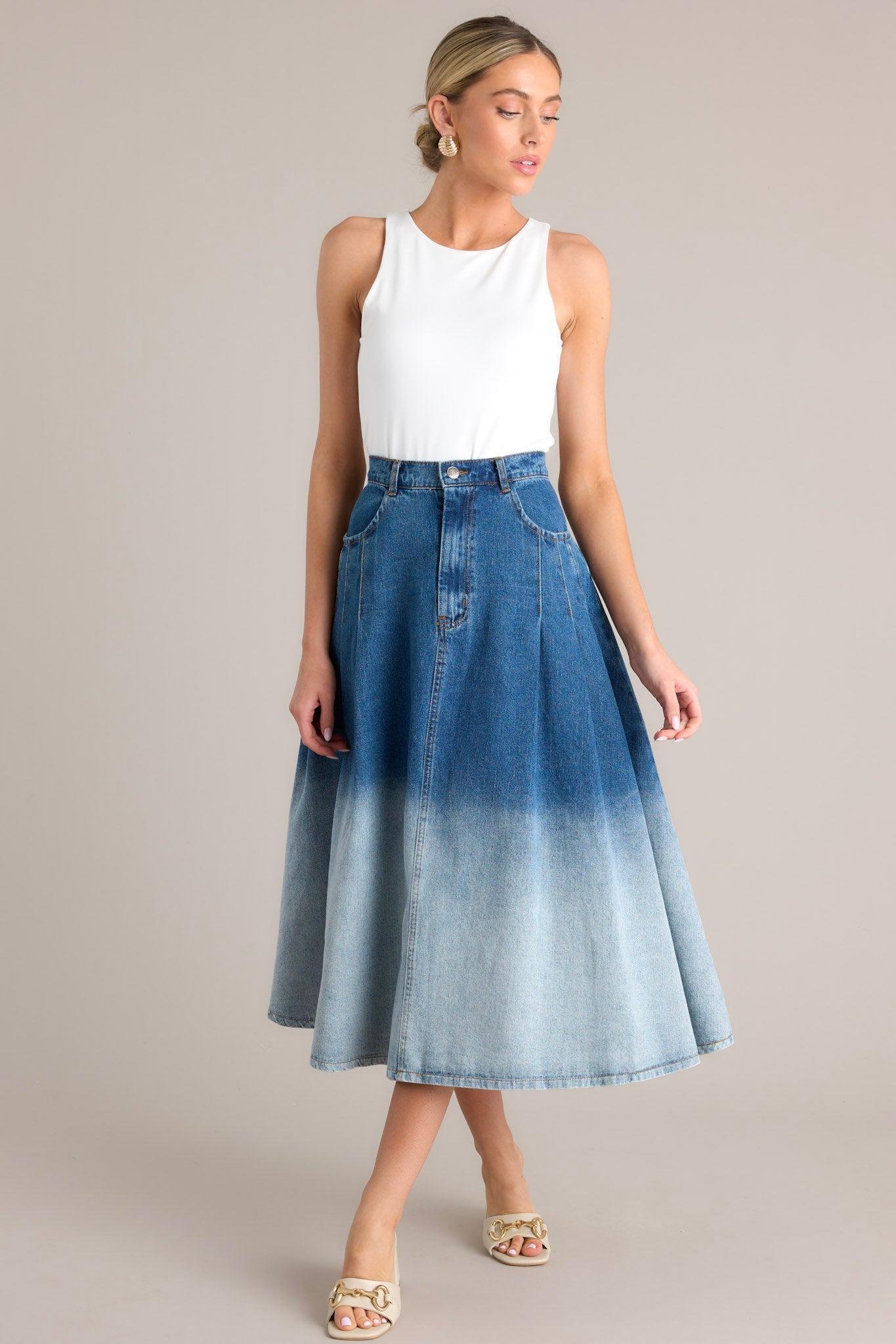 Urban Blues Ombré Denim Midi Skirt Product Image