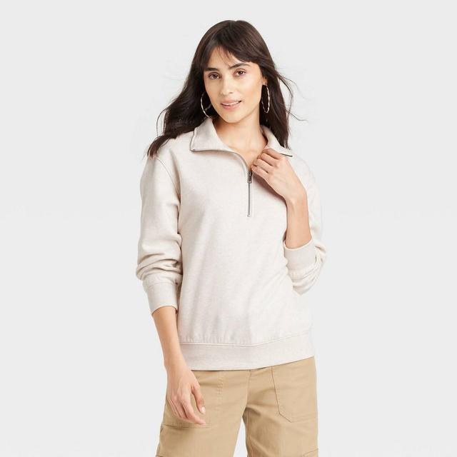 Womens Leisure Studio Quarter Zip Pullover - Universal Thread Oatmeal L Product Image