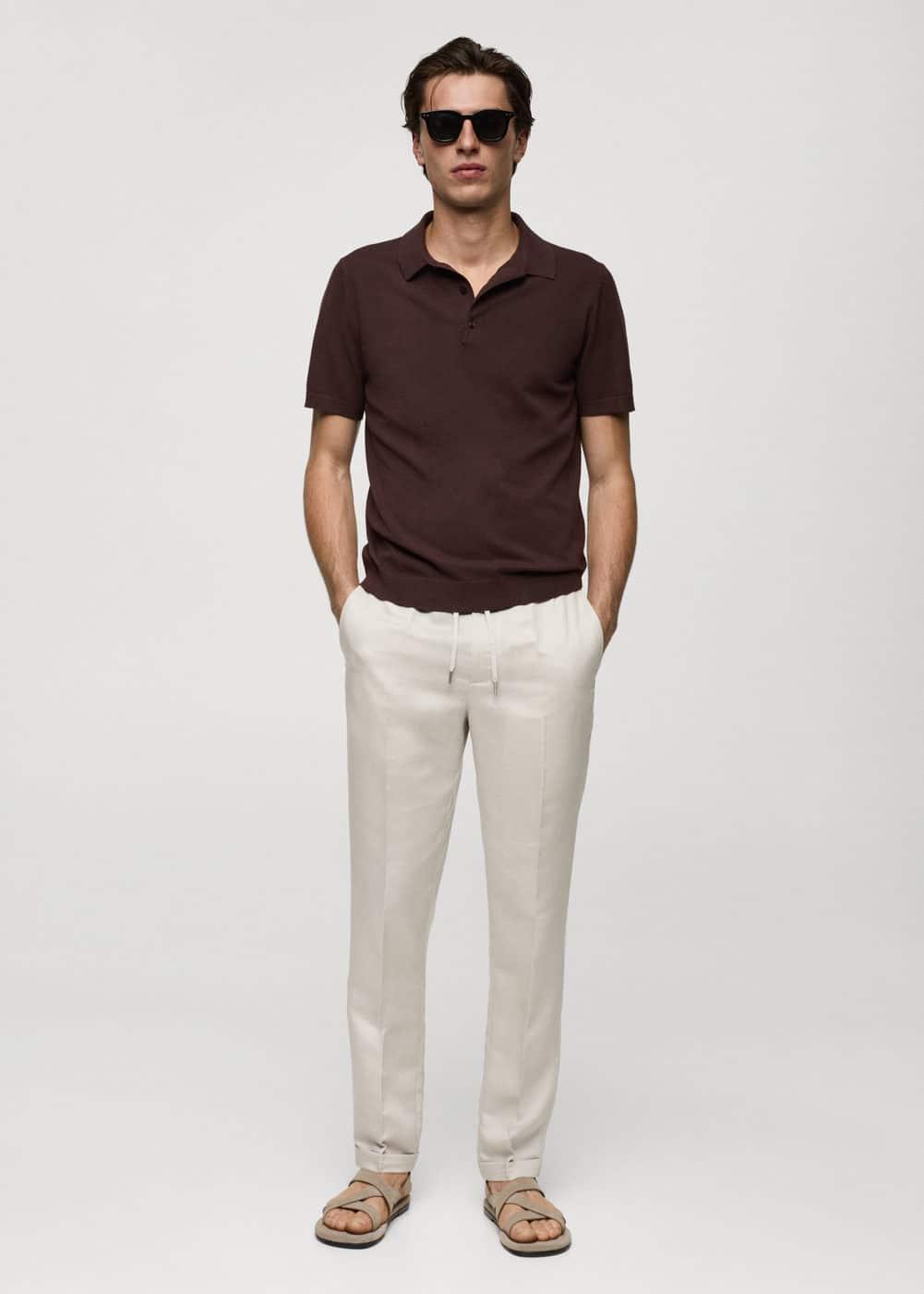 MANGO MAN - Fine-knit polo shirt coffeeMen Product Image