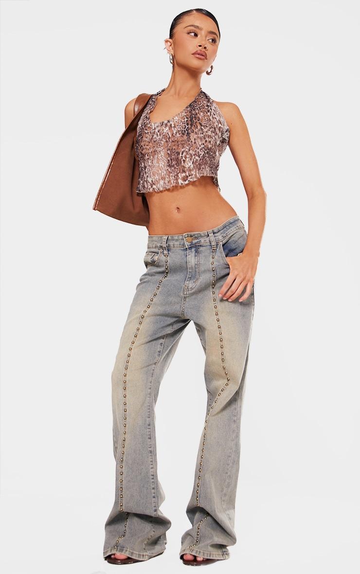 Petite Brown Crushed Lace Halterneck Crop Top Product Image