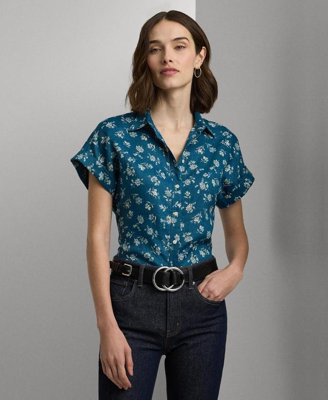 Women's Linen Cuffed Floral Shirt, Regular & Petite Product Image