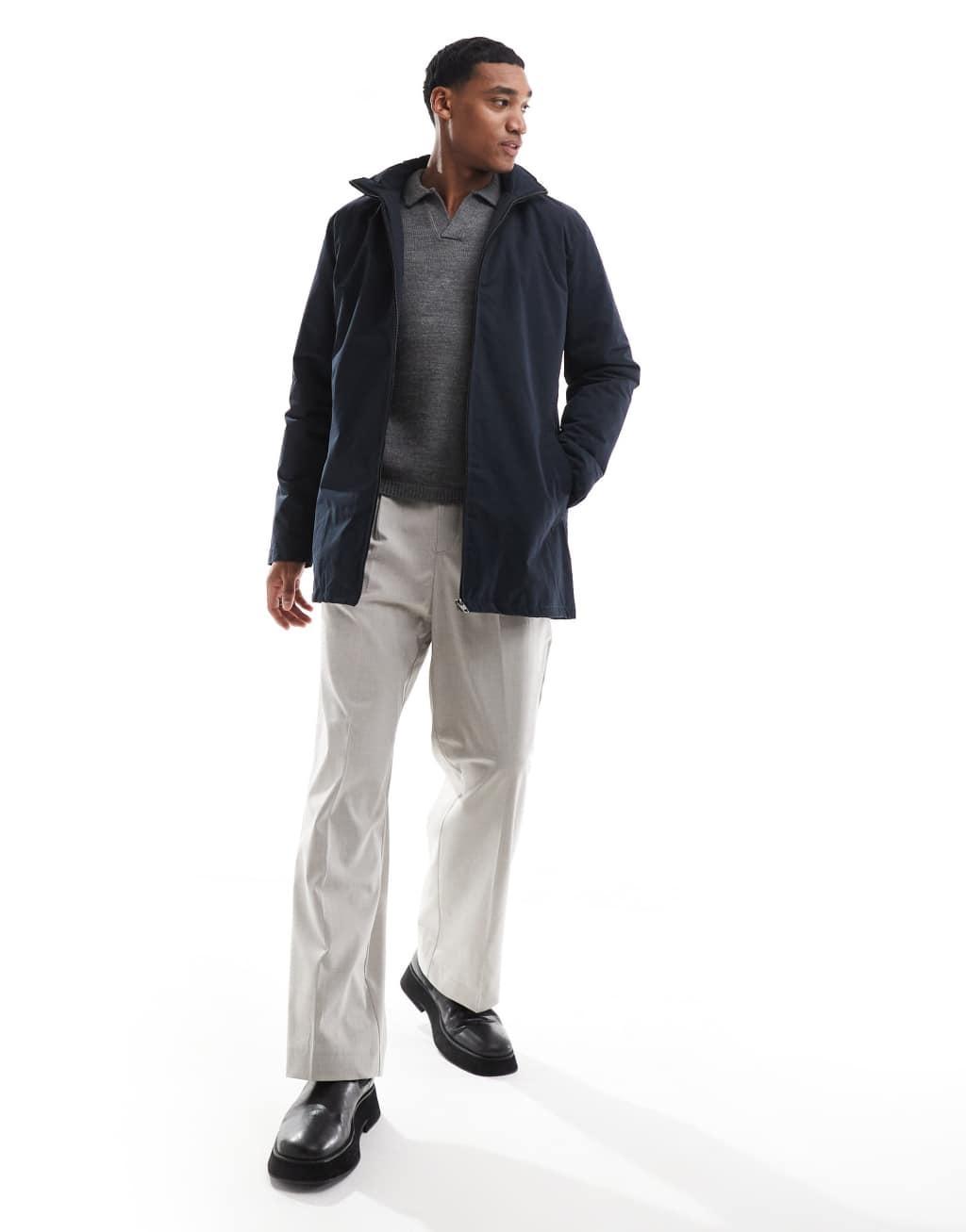 French Connection lined trench jacket with hood in navy Product Image