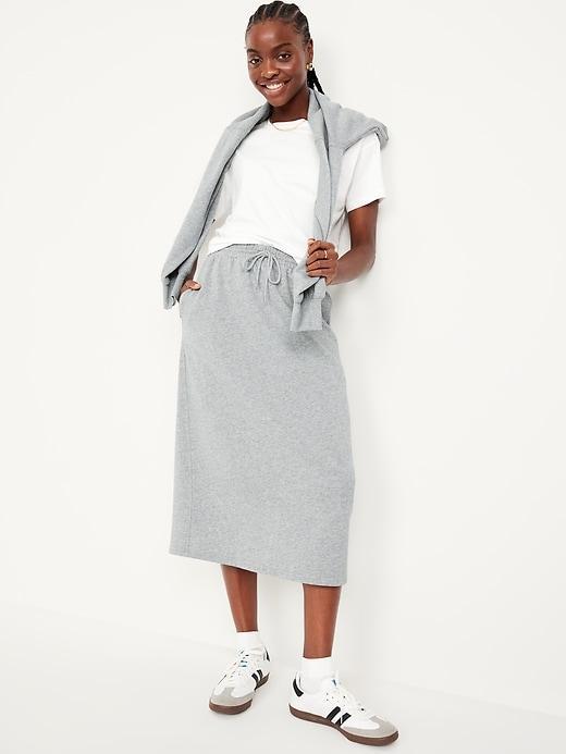 High-Waisted Fleece Midi Skirt Product Image