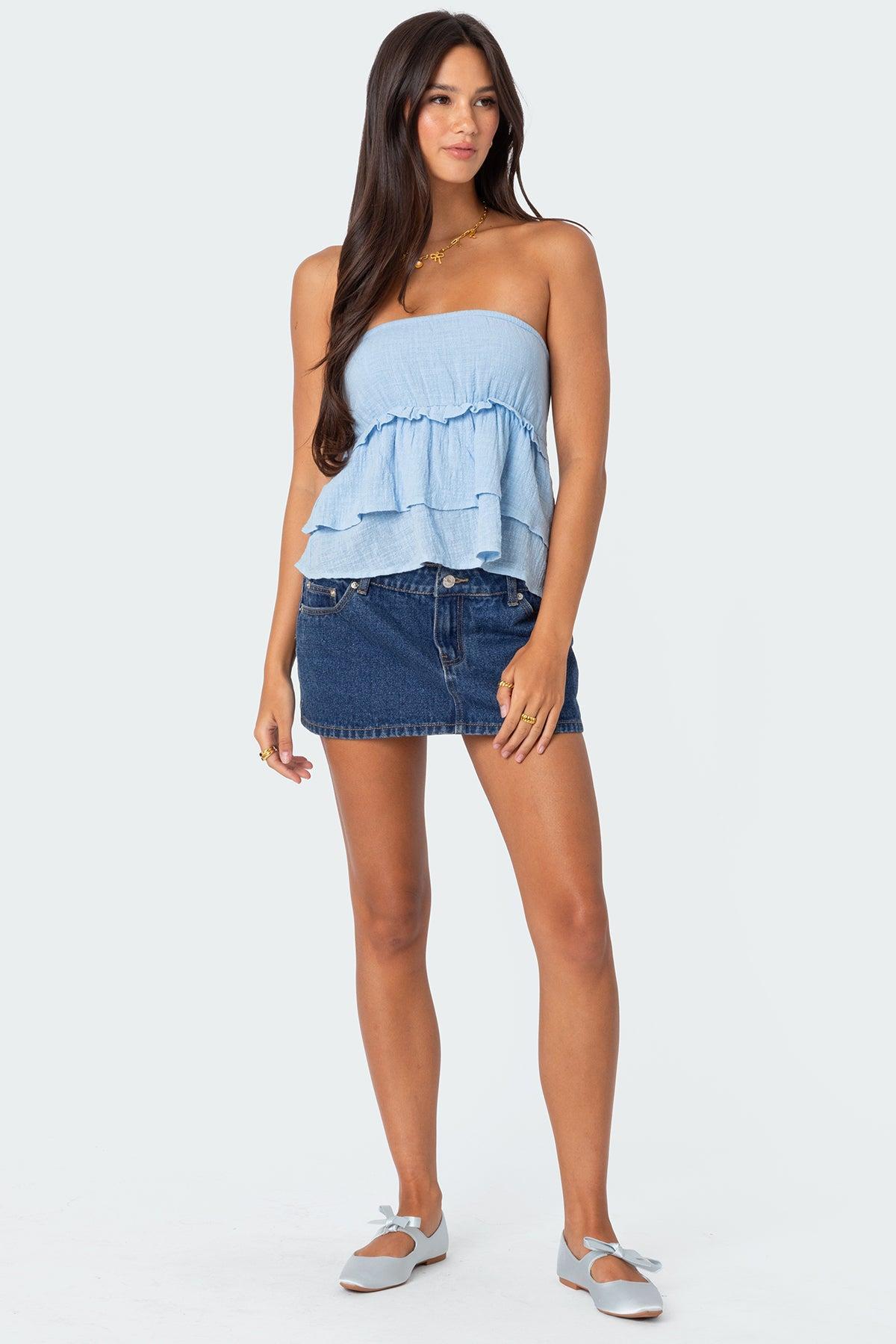 Linen Look Strapless Peplum Top Product Image