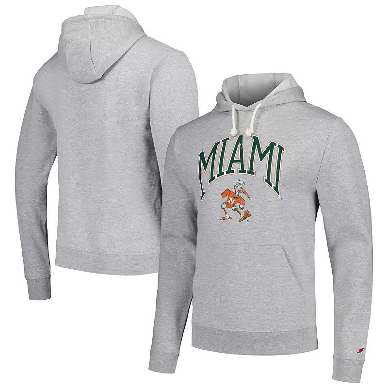 Mens League Collegiate Wear Heather Gray Miami Hurricanes Tall Arch Essential Pullover Hoodie Product Image