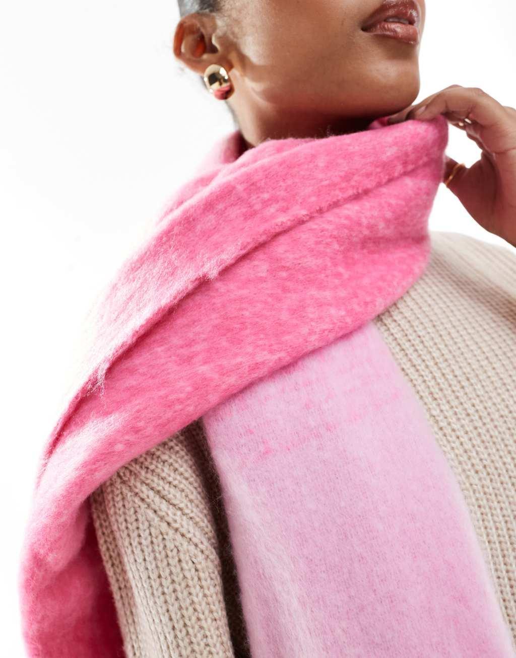 Pieces super soft tassel scarf in candy pink ombre Product Image