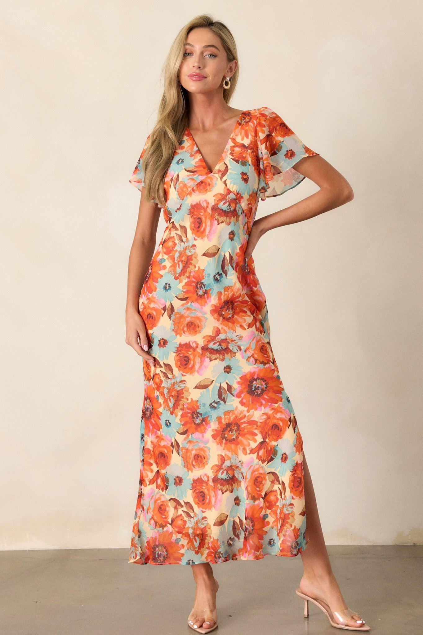 Sunshine of Your Love Orange Multi Floral Maxi Dress Product Image