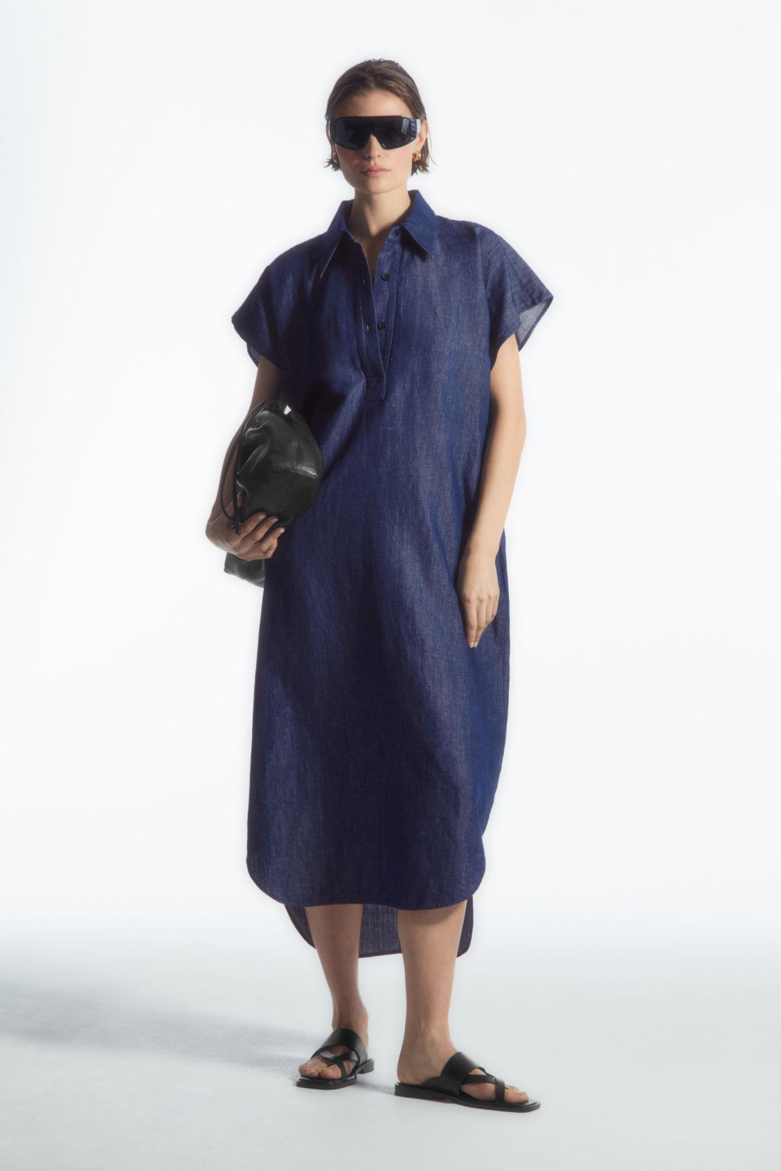 OVERSIZED DENIM MIDI SHIRT DRESS Product Image