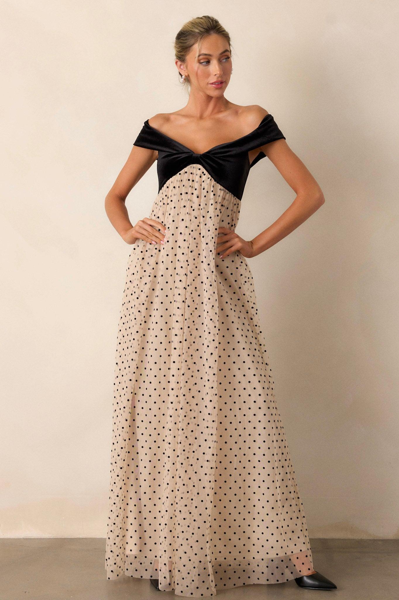 Thank You & Goodbye Light Beige Polka Dot Maxi Dress Product Image